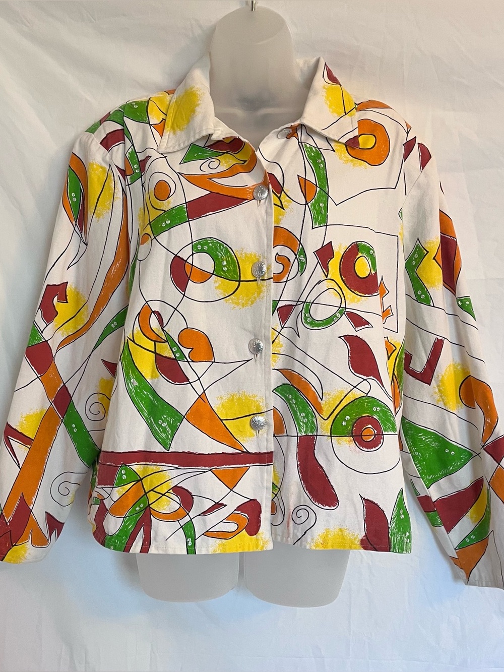 Alex Kim 90s Abstract Avant Garde Picasso Style Face Button Up Jacket Plus 1X